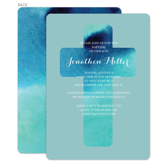 Blue Watercolor Cross Invitations